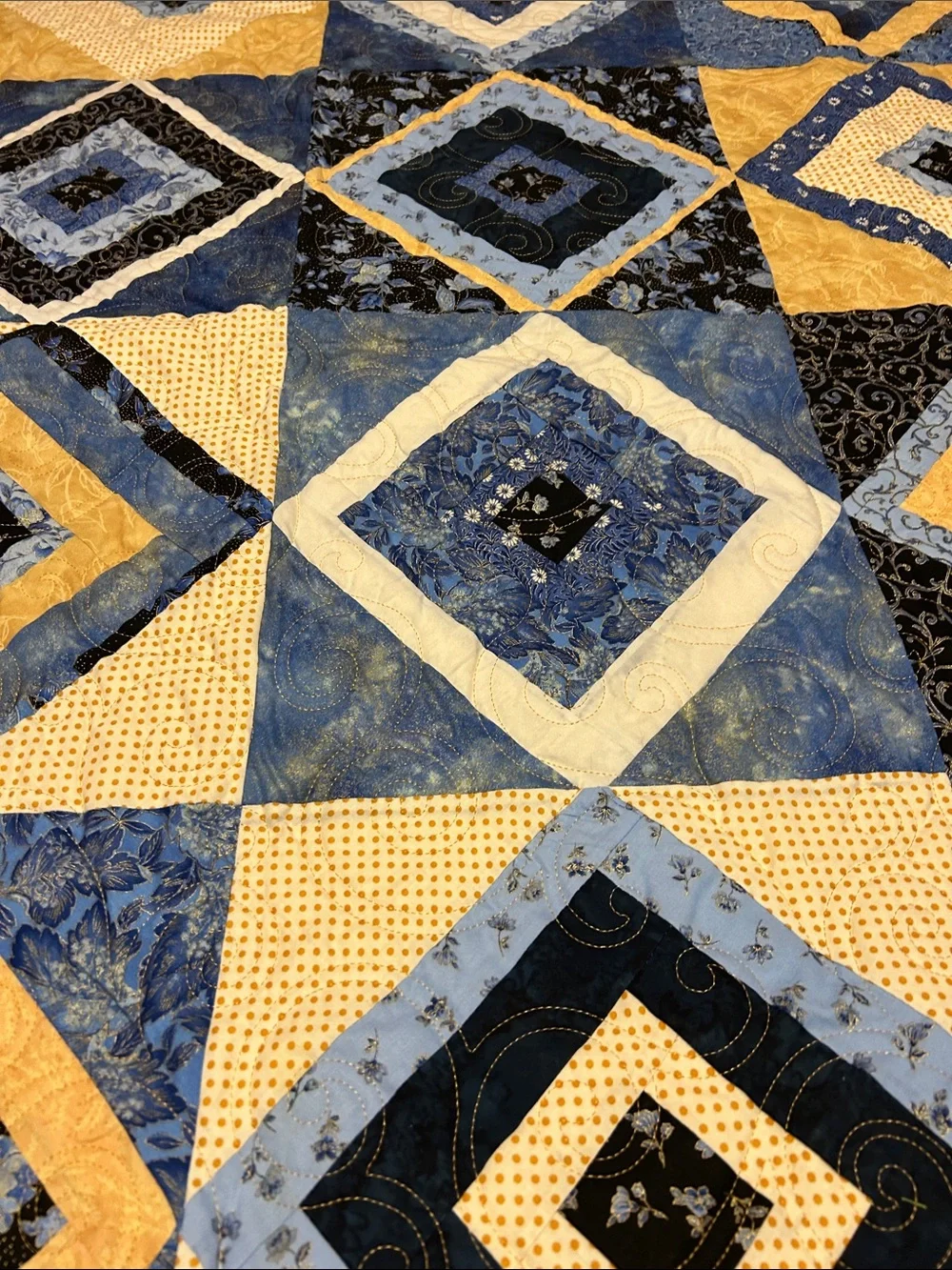 ONE OF A KIND- HANDCRAFTED Blue and Yellow Quilt